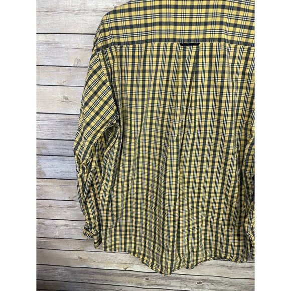 American Eagle Mens Small Button Down Shirt Long Sleeve Plaid Yellow Blue - Picture 6 of 9